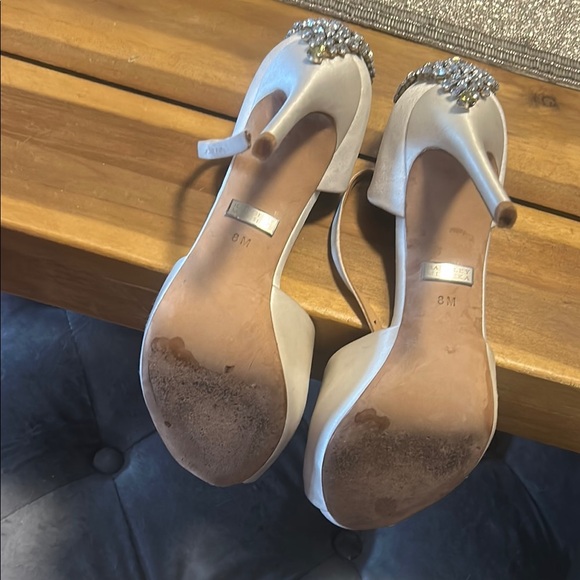 Badgley Mischka Elegant Satin Peep-Toe Heels with Crystal Embellishments - Picture 8 of 10